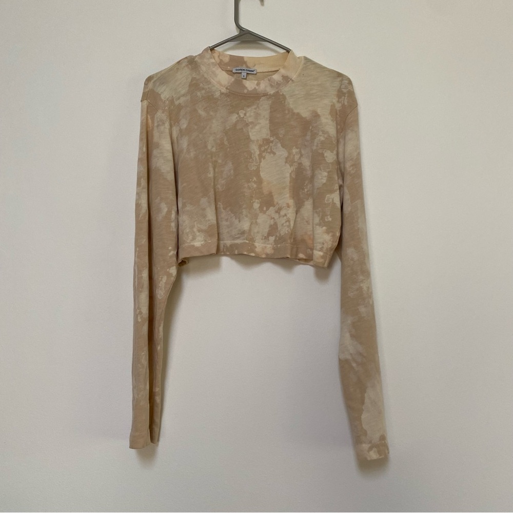 Cotton Citizen Tie Dye Cotton Cropped Sweatshirt Cream Beige Small